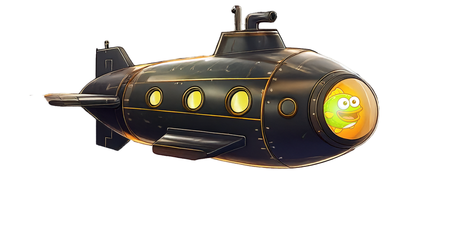 Cartoon submarine with fish